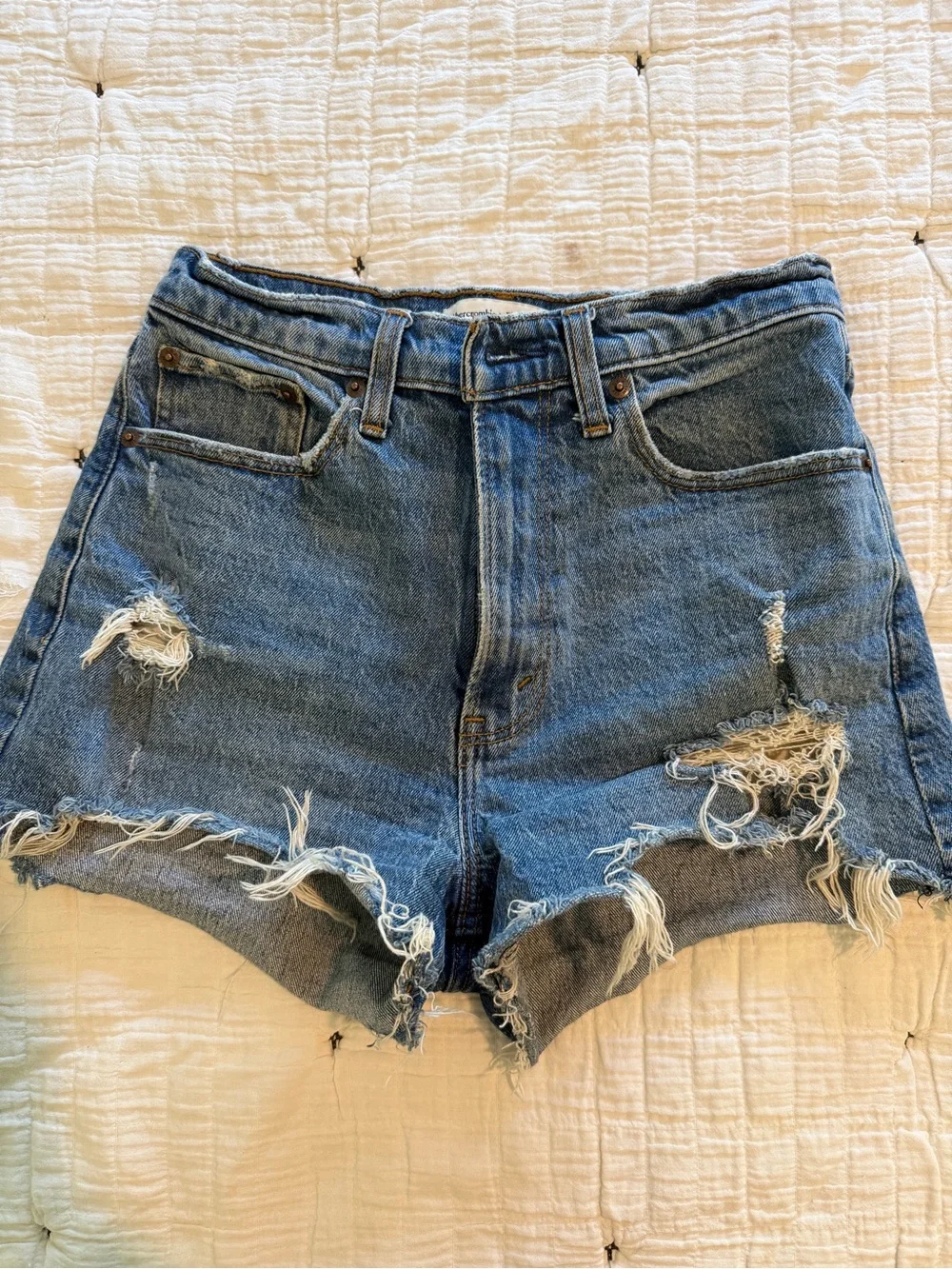 Abercrombie & Fitch Distressed Denim Shorts - Blue